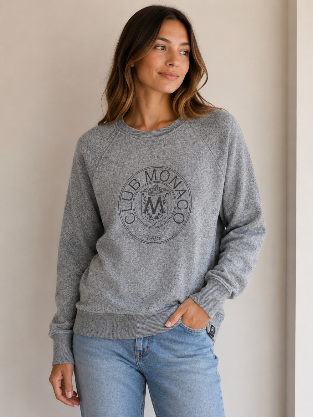 Club Monaco Heather Gray Logo Crew Sweatshirt